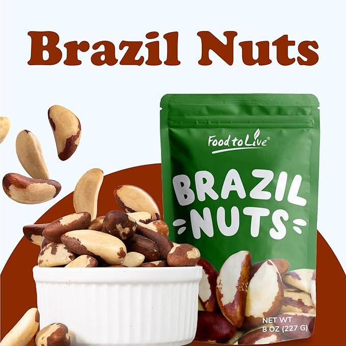 Food to Live Brazil Nuts, 8 Ounces Non-GMO Verified, Raw, Whole, No Shell, Unsalted, Kosher, Vegan, Keto and Paleo Friendly, Bulk, Good Source of Selenium, Low Sodium & Carb Food, Trail Mix Snack