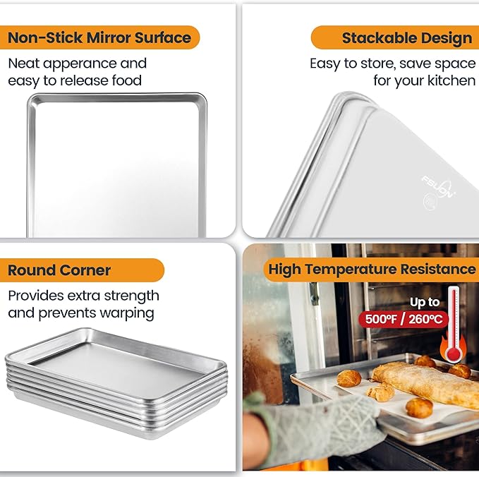 12 Pack Half Size Baking Sheet Pan, Aluminum Commercial Cookie Sheet Pan, Durable & Anti-Stick 18?쓝 13??,<div>