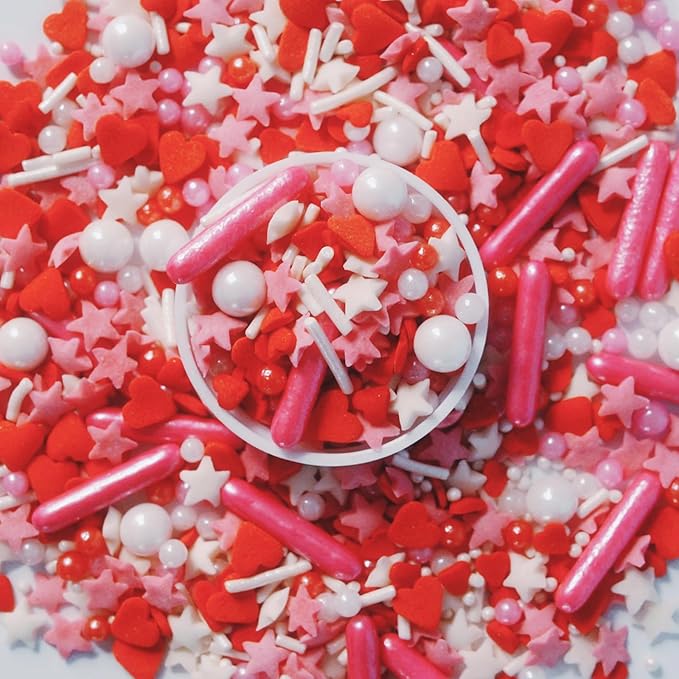 Valentines Sprinkles Red Heart Sprinkles for Cake Decorating Edible Pearls Fancy Sprinkles Cupcake and Cake Topper Cookie Baking Decorations