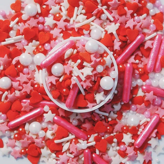Valentines Sprinkles Red Heart Sprinkles for Cake Decorating Edible Pearls Fancy Sprinkles Cupcake and Cake Topper Cookie Baking Decorations