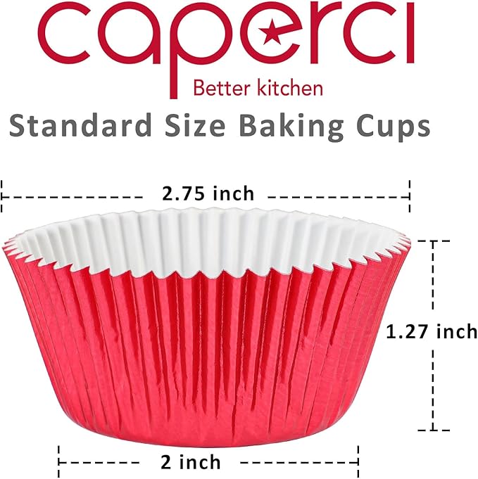 Caperci Red Foil Cupcake Muffin Liners Standard Size Baking Cups 150-Pack - Premium Greaseproof & Sturdy