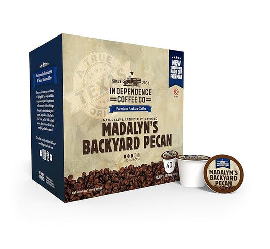 Independence Coffee Co. Madalyn's Backyard Pecan Flavored Mellow Body, Light Roast, Single Serve Coffee K Cup Pods, 40 Count