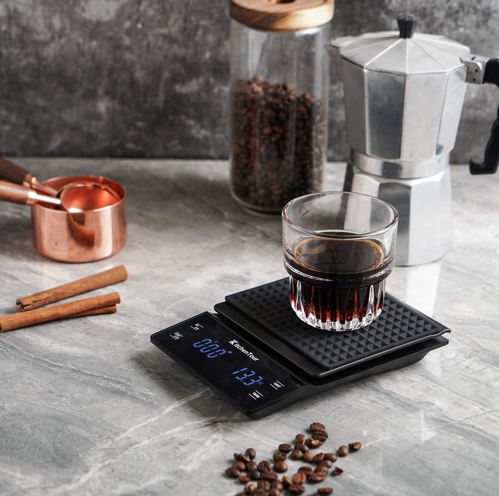 KitchenTour Coffee Scale with Timer 3kg/0.1g High Precision Pour Over Drip Espresso Scale with
