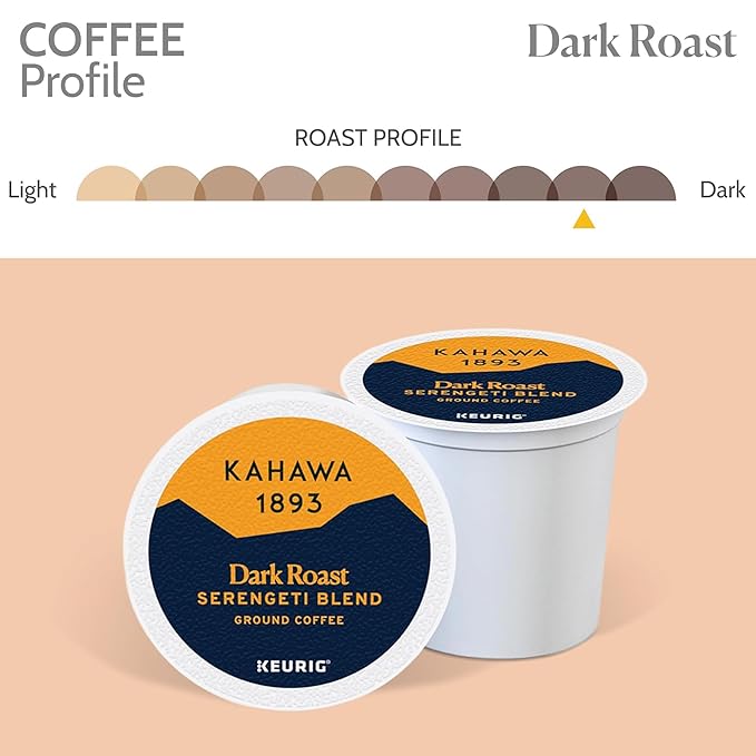 Kahawa 1893 Dark Roast Coffee K-Cup Pods Serengeti Blend (20 Count) - As Seen on Shark Tank, Low Acid, High Antioxidants, Naturally Sweet, Organically Grown, Ethically & Sustainably Sourced