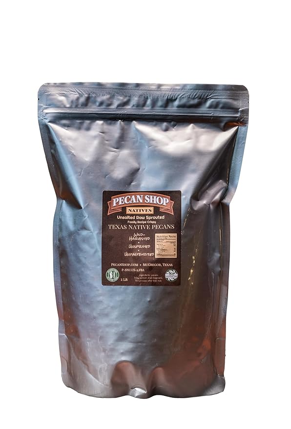 Pecan Shop Unsalted Sprouted Raw Texas Native Pecans, Unsprayed Wild-harvested, Family Recipe Crispy by Pecan Shop - 2 Pound