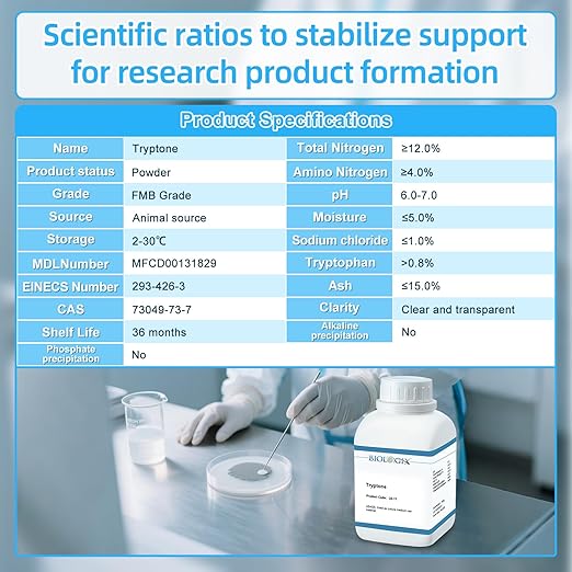 Tryptone Powder, pH 6.0-7.0, FMB Grade, Casein Tryptone for Laboratory Bacterial Culture, 500g/Bottle(1.1 lb.)