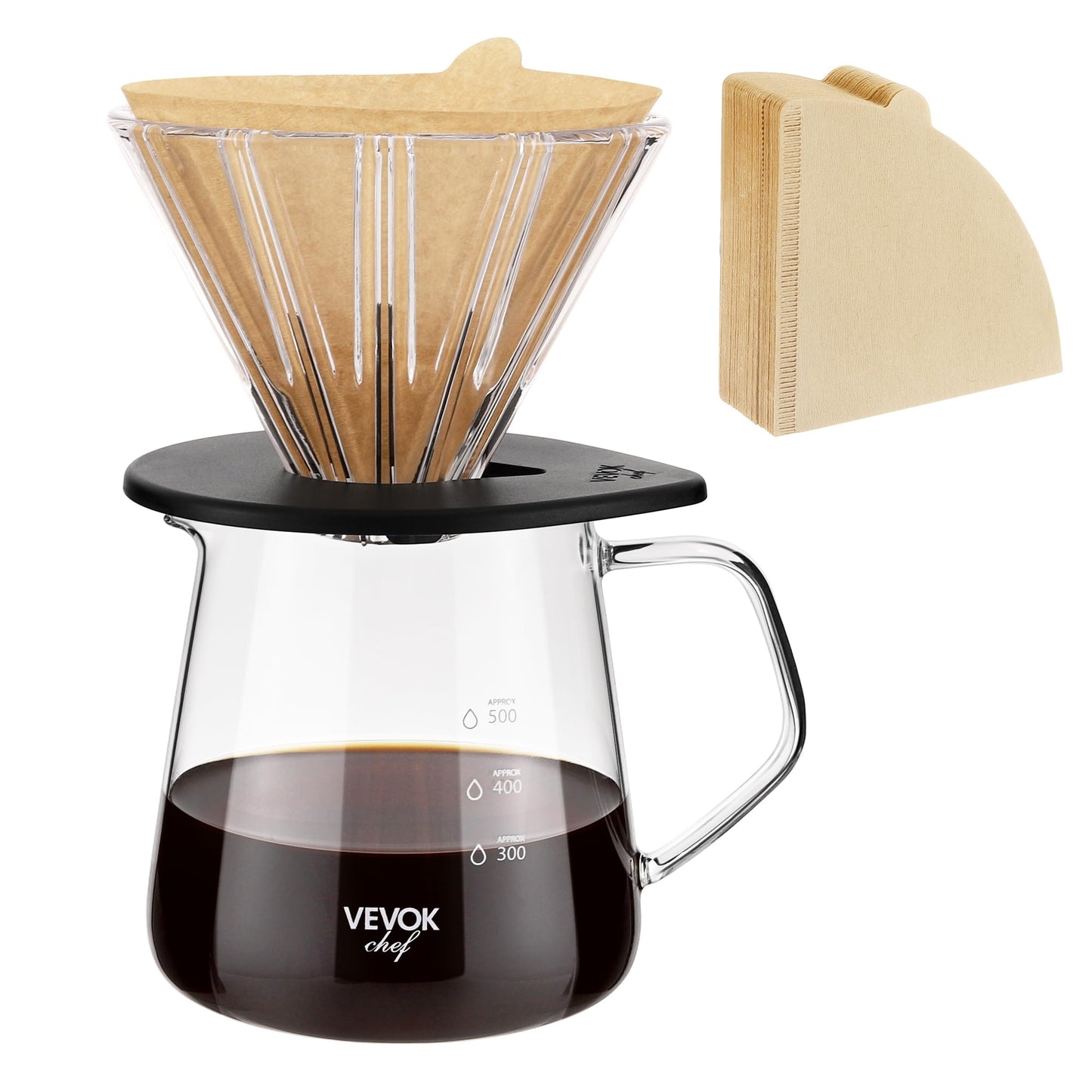 VEVOK CHEF Pour Over Coffee Maker Set, 20 Oz Borosilicate Glass Server Carafe and Glass Coffee