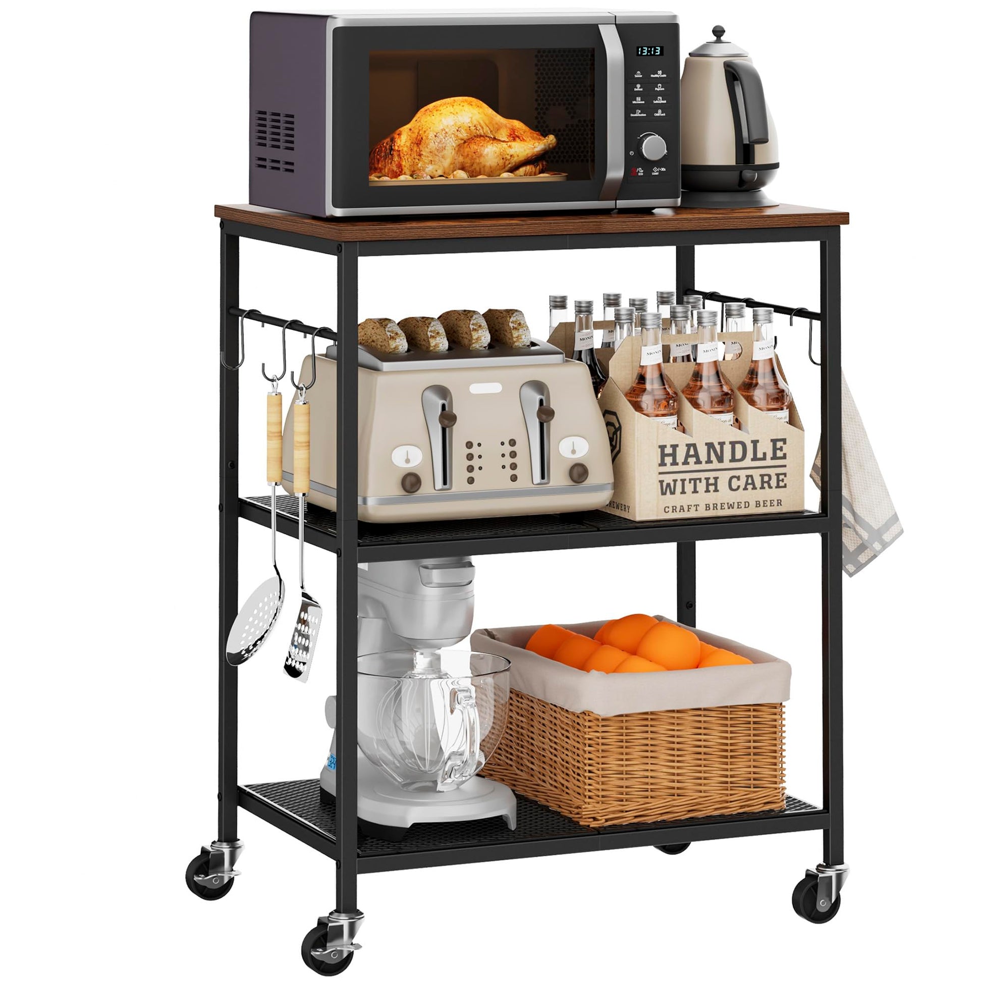 Homleke 3-Tier Rolling Kitchen Microwave Cart, Utility Cart