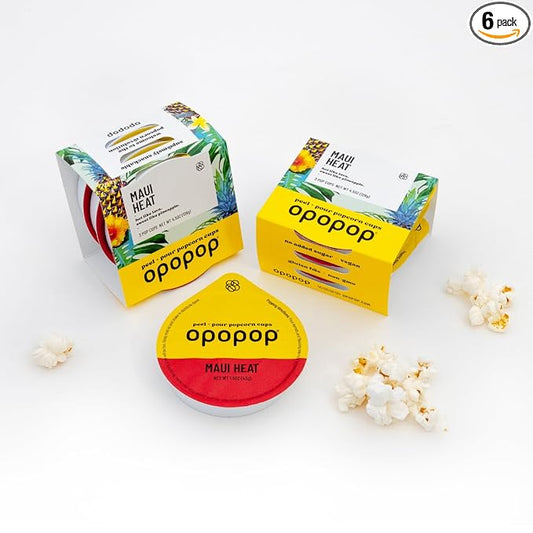 Opopop Microwave Popcorn - Pop Cups Maui Heat 6-Pack, Non-GMO Gourmet Popcorn Kernels & Popcorn Flavoring, Gluten Free Snacks, Easy to Make and No Mess