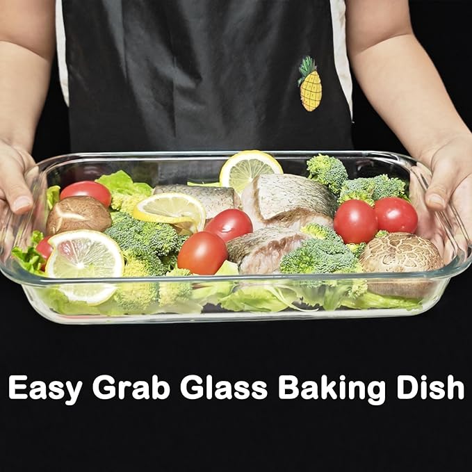 2L Rectangular Glass Baking Dish for Oven, 13.6in x 8in Borosilicate Glass Casserole Dish, Oven Safe Glass Baking Pan