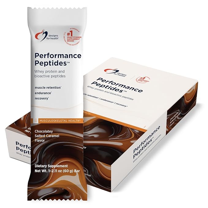 Designs for Health Performance Peptides Bar - Whey Protein Bars Promoting Aging Wellness, Muscle Recovery, Fitness Endurance, and Joint Support - 15g Protein with 8g Fiber, Gluten Free (12 Bars)
