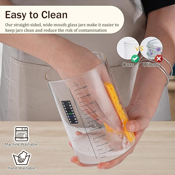 Sourdough Starter Glass Jar, 34 OZ Large Wide Mouth Jar for Sour Dough Starter, Easy to Use Sourdough Bread Baking Supplies Kit for Beginners and Pro, 2 Pack