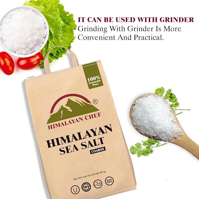Himalayan Chef Sea Salt, Coarse Grain, 640 Ounces Mineral Salt, Pure & Natural Sun Dried Sea Salt, Unrefined, Gluten Free, Grinder Refill Sea Salt, 320 Ounce/Each (Pack of 2)