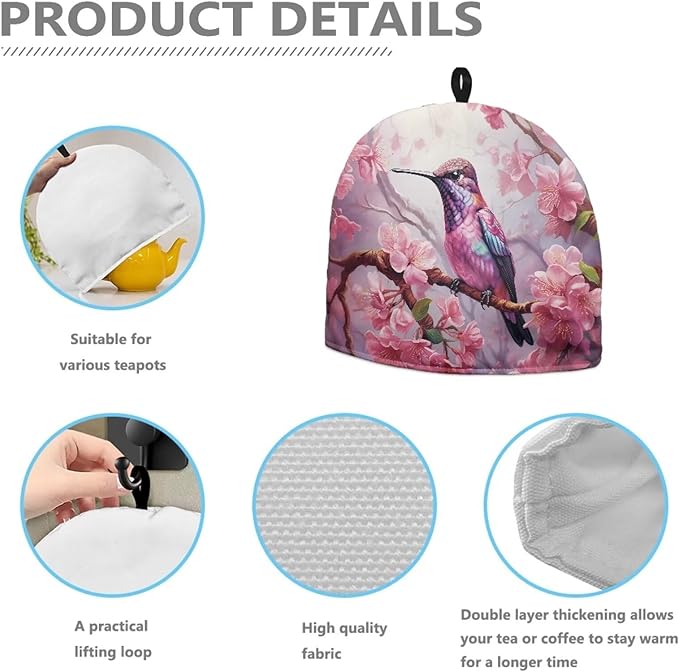 Cherry Blossom Tea Cozy for Teapot Insulated Hummingbird Tea Cozies Tea Kitchen Accessory Pot Cozy Home Decorative Tea Pot Cozy for Women