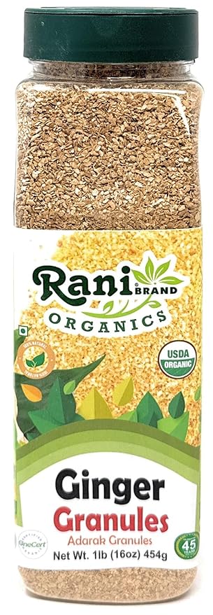 Rani Organic Granulated Ginger (Adarak Granules) 16oz (1lb) 454g PET Jar ~ All Natural | Gluten Friendly | Vegan | NON-GMO | Kosher | No Salt or fillers | Indian Origin | USDA Certified Organic