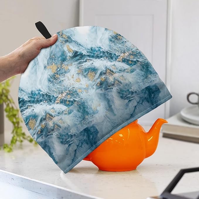 Generic Hudotybom Marble Print Tea Cozy for Teapot Insulated Large Teapot Cover to Keep Warm Tea Kettle Cover Machine Washable Coffee Pot Cloth Covers Kitchen Home Decorations for Housewife Mom