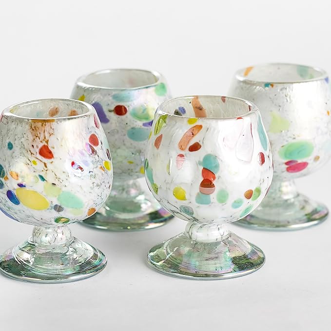 Authentic Mexican Tequila Hand Blown Shot Glasses - Set of 4-2 oz - Mini Glass Snifters - Heavy Base - Cognac (Clown)