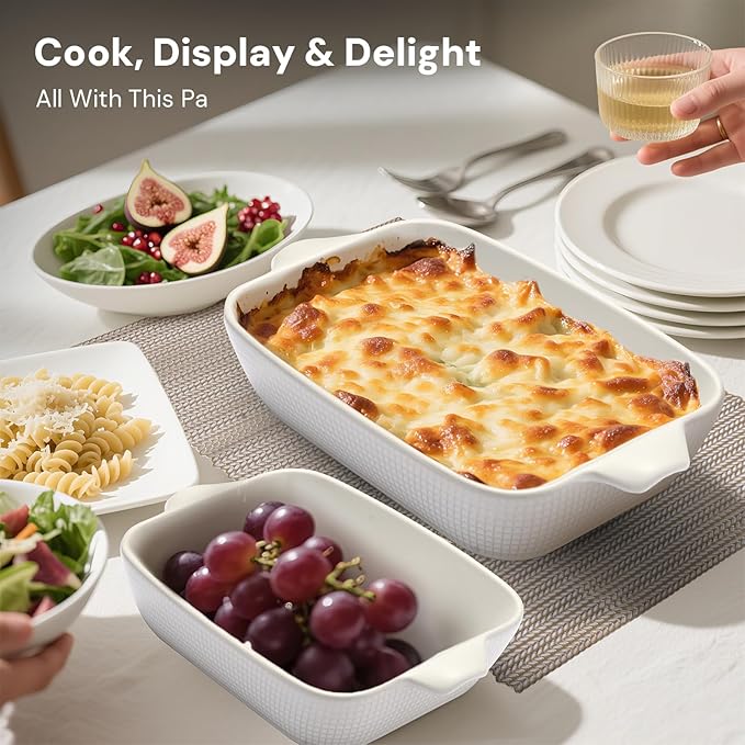Bakeware Casserole Oven Dishes Baking - 3pcs Ceramic Rectangular Oven Serving Sets,ï¼?0.3/12.4/14.7）Stoneware Cookware Pan, Porcelain White Thanksgiving Ware for Cooking Lasagna
