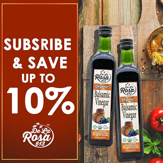 De La Rosa Organic Balsamic Vinegar, Kosher for Passover, Vegan & Gluten Free, Balsamic Vinegar Dressing for Salads and Marinades, 16.9 oz (Pack of 2)