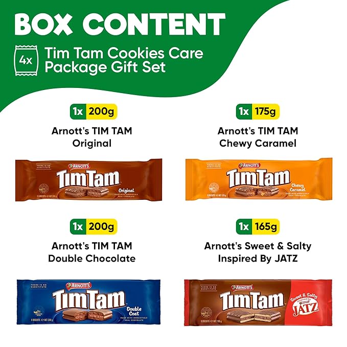 Tim Tam Variety Pack: Original, Double Chocolate, Chewy Caramel & Jatz - Authentic Australian Biscuit Gift Set
