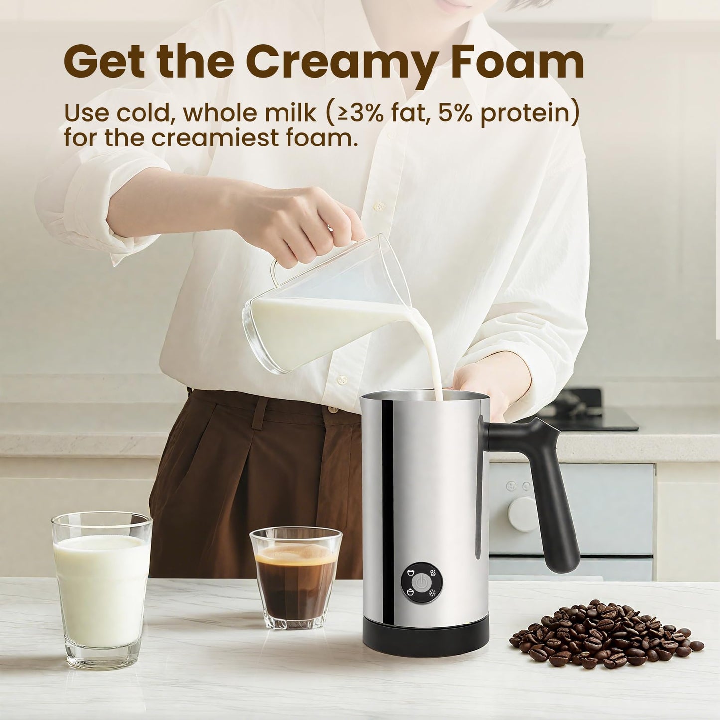 Casimhu Electric Milk Frother 4-in-1 Foam Maker, Hot Cold Foam, 10.6 oz