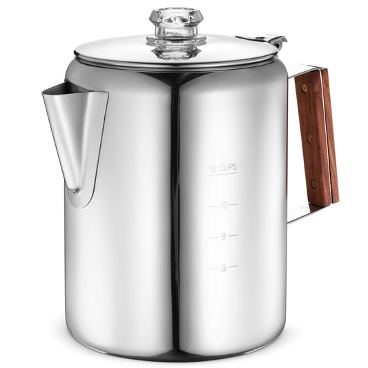 Eurolux Percolator Coffee Maker Pot - 12 Cups | Durable Stainless Steel Material | Brew Coffee On