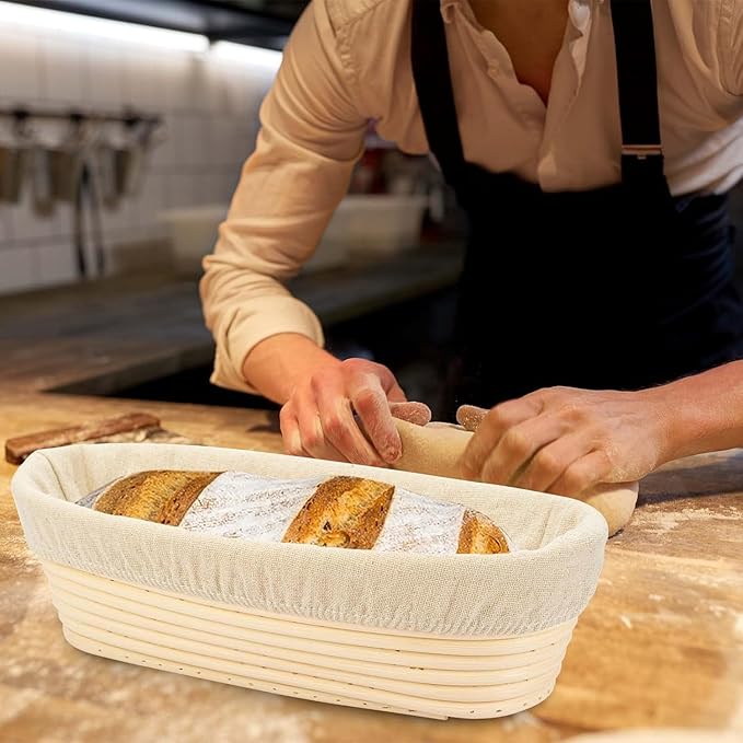4PACK 8 inch Oval Bread Proofing Basket Banneton Bread Dough Proofing Rising Rattan Basket & Liner for Baking Bread Making