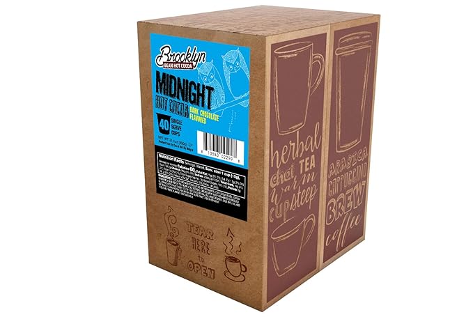 Brooklyn Beans Midnight Dark Chocolate Hot Cocoa Pods, Compatible with 2.0 K-Cup Brewers, 40 Count