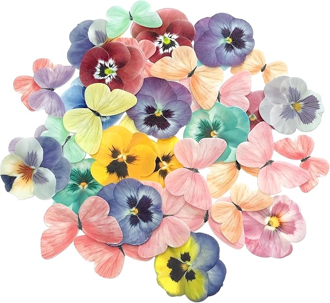 Pansy Butterfly Cake Decoration Edible Wafer cupcake Top decoration Wedding birthday party dessert decoration mix sizes and colors(Set 3?륪ix 104pcs??