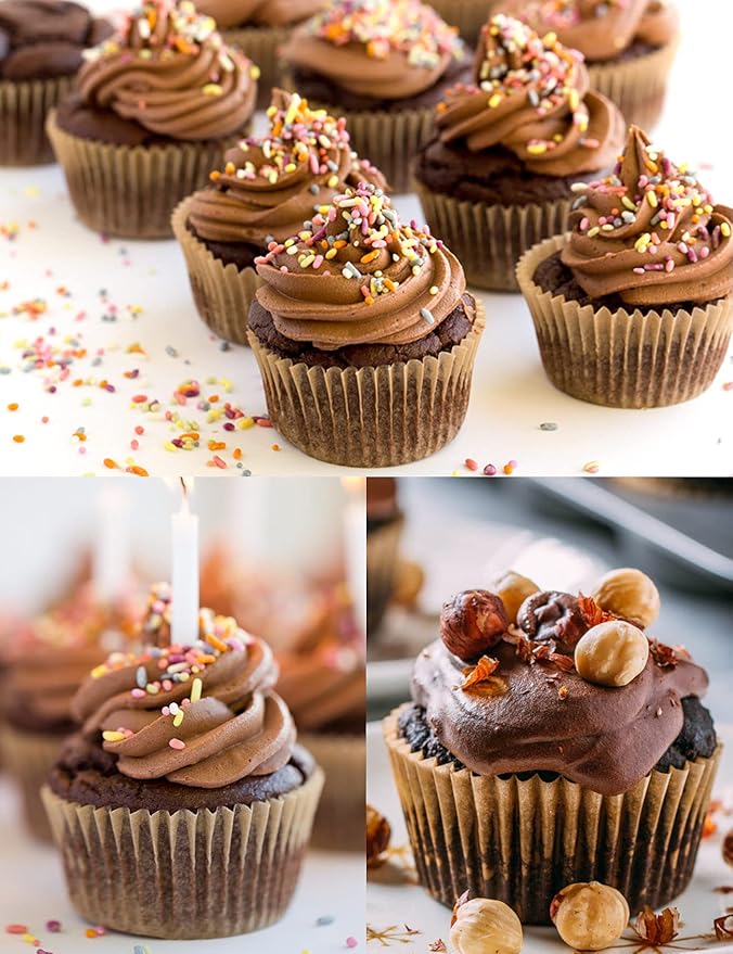 Gifbera Jumbo Cupcake Liners Greaseproof Paper 200 Count - Food Grade Odorless Muffin Baking Cups Cupcake Wrappers for Wedding Birthday, Natural