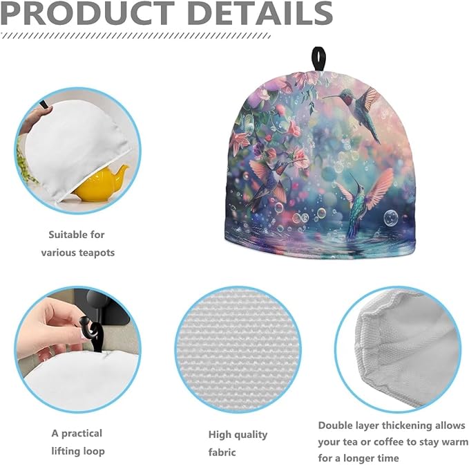 Generic Hudotybom Fancy Hummingbird Tea Cozy for Teapot Insulated Large Teapot Cover to Keep Warm Tea Kettle Cover Machine Washable Coffee Pot Cloth Covers Kitchen Home Decorations, CZA49