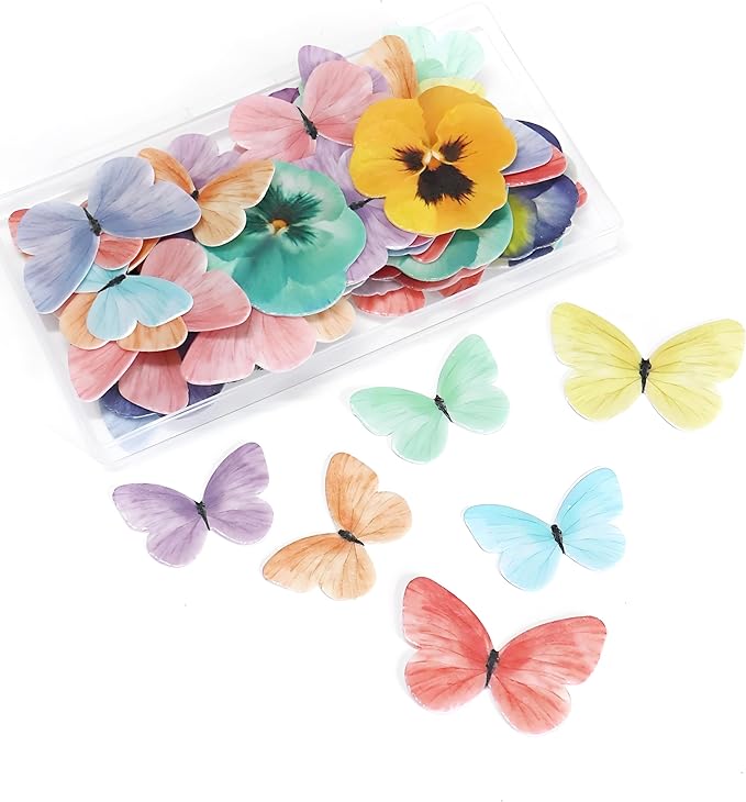 Pansy Butterfly Cake Decoration Edible Wafer cupcake Top decoration Wedding birthday party dessert decoration mix sizes and colors(Set 3?륪ix 104pcs??