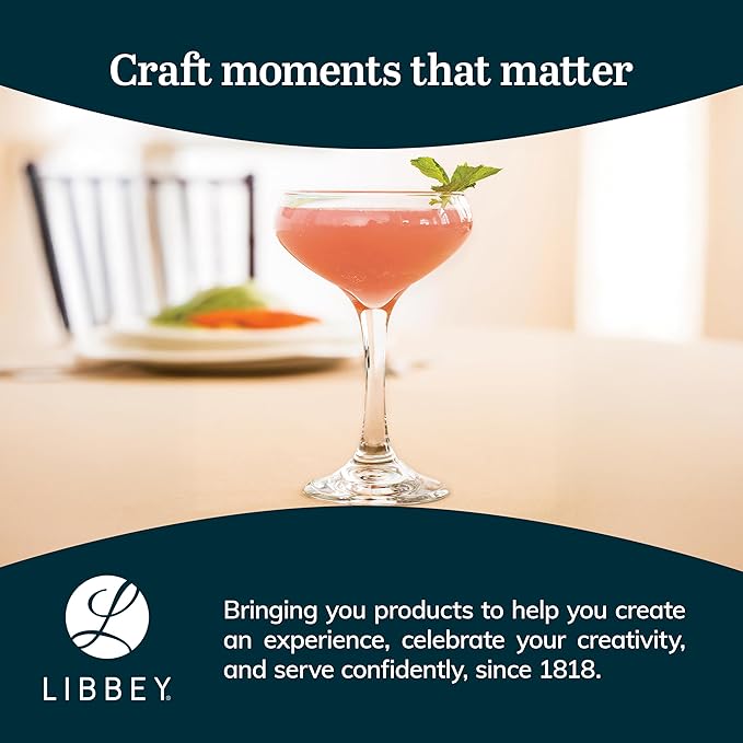 Libbey 3055 Perception Cocktail Coupe Glasses Set of 12, Elegant, Curvaceous Coupe Martini Glasses, 8.5 Oz Stemmed Cocktail Glasses for Beverages