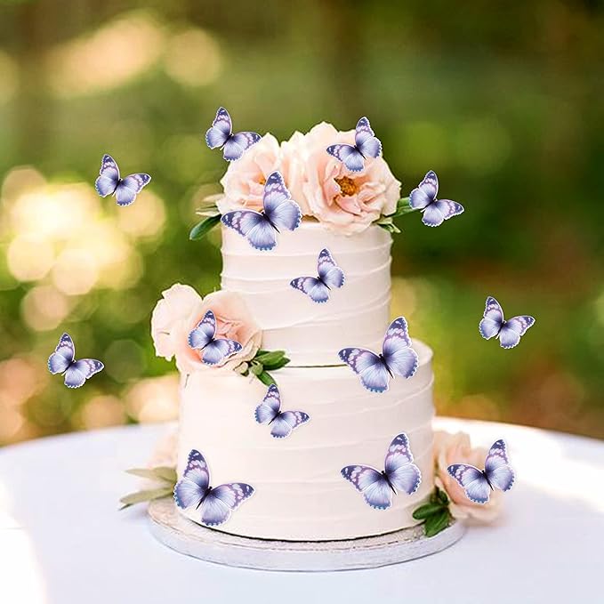 30PCS Butterfly Cake Toppers 3D Blue Purple Butterfly Cupcake Toppers Birthday Party Cake Decorations Supplies for Anniversary Wedding Party Baby Shower Wall Decor