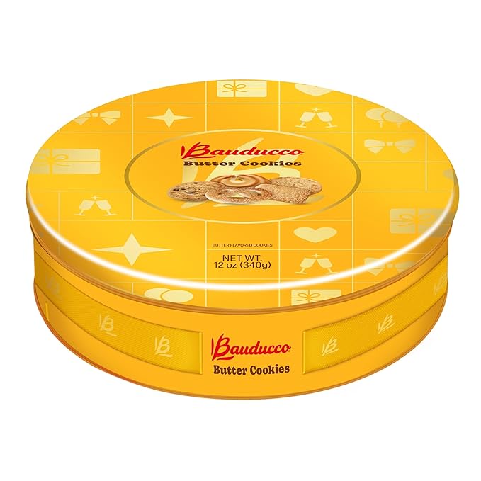 Bauducco Assorted Butter Cookies Tin, 12 oz (Pack of 1) ??Traditional Danish Shortbread Style Cookies, Perfect Holiday Gift or Sweet Snack Treat - No Artificial Colors