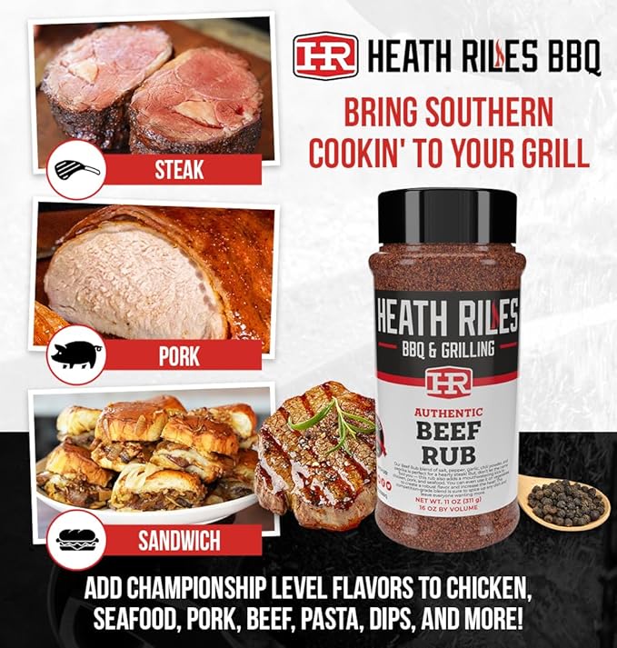 Heath Riles BBQ Rub - Beef Seasoning, Champion Pitmaster Recipe, Legendary Rubs For Smoking & Grilling, 70+ BBQ Championships, 11 oz.