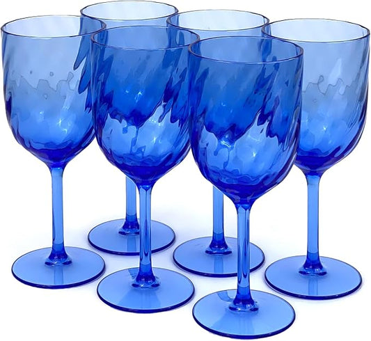 Yalin Set of 6 Unbreakable 15 oz Acrylic Plastic Wine and Water Tumbler Stackable Goblets. (Blue, 15 oz)