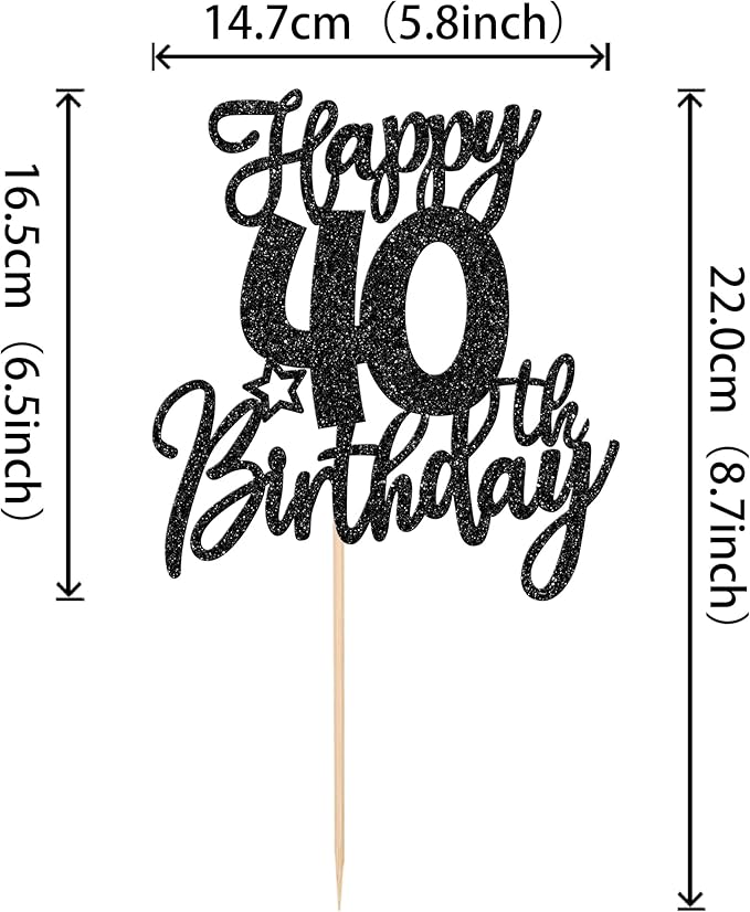 1 PCS Happy 40th Birthday Cake Topper Glitter Cheers to 40 Years Birthday Cake Pick Forty Hello 40 Fabulous Cake Decoration for Happy 40th Birthday Anniversary Party Decorations Supplies Black