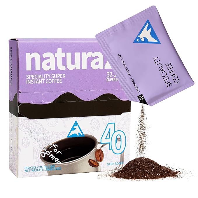 naturaze Organic Instant Coffee - Single Serve 5 Pack - Freeze Dried Coffee - Arabica Coffee - Dark Roast,Grape Hazelnut Flavor