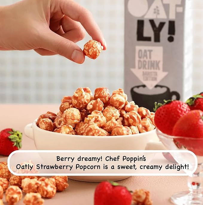 CHEF POPPIN Asian-Style Gourmet Flavored Popcorn, Non-GMO Corn, All Natural, Oatly's Oatmilk & Strawberry 120g, 4.23 oz