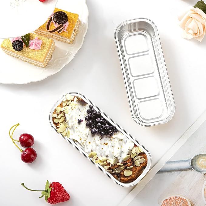 EUSOAR Gold Cupcake liners with Lids, 50pcs 6.8oz 6.5"x2.5"x1.2" Aluminum Disposable Ramekins Pan with Lids，Cupcake Baking Cups Containers Wrappers Dessert Cheesecake Creme Brulee Mini Loaf Cake Pan