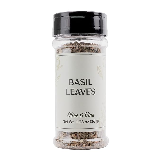 Olive & Vine Basil Leaves, Fresh Herbal Flavor, Seasoning for Pasta, Pesto, Salads, Rich Tradition, Authentic Taste, For Global Recipes (1.28 Ounce)