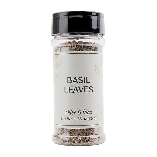 Olive & Vine Basil Leaves, Fresh Herbal Flavor, Seasoning for Pasta, Pesto, Salads, Rich Tradition, Authentic Taste, For Global Recipes (1.28 Ounce)