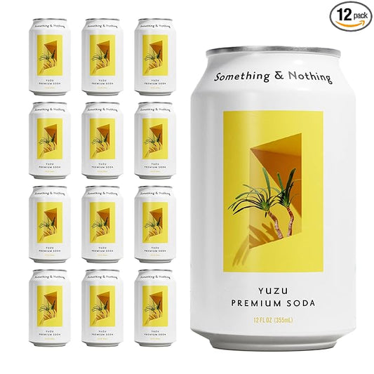 Something & Nothing Yuzu Flavoured Sparkling Water | Lightly Carbonated, Full Flavoured with Added Grape & Lemon Juice | Vegan & Low Calorie Soda | 12 Fl Oz Cans (Pack of 12)