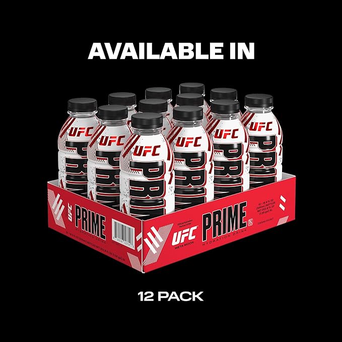PRIME Hydration UFC, Sports Drinks, Electrolyte Enhanced for Ultimate Hydration, 250mg BCAAs, B Vitamins, Antioxidants, Low Sugar, 16.9 Fl Oz, 12 Pack