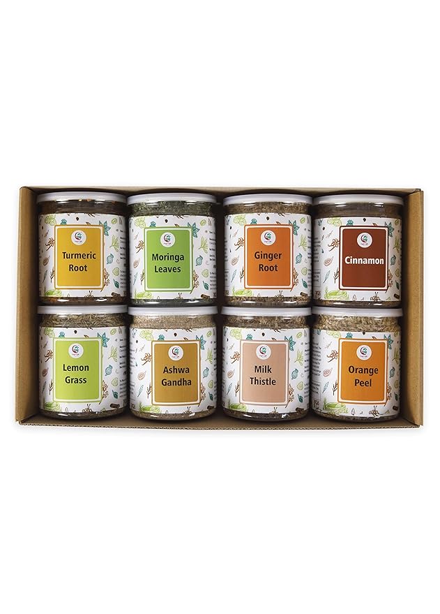 Loose Leaf Herbal Tea Set ??8 Premium Herbs - Up to 450 Cups - Ginger, Turmeric, Lemongrass, Moringa, Cinnamon, Orange Peel, Milk Thistle, Ashwagandha | Wellness Gift by Yogi's Gift®