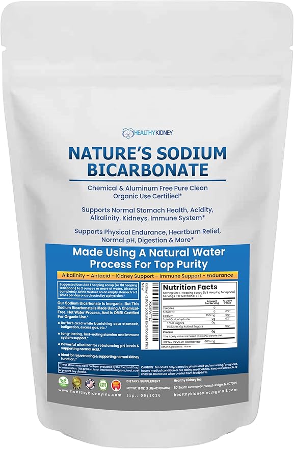 Nature’s Sodium Bicarbonate Organic Use Aluminum Free Baking Soda. No Chemical Pure Baking Soda Powder For Health & Wellness. Sodium Bicarbonate 1lb
