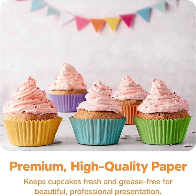 GUSTO [500 Count] Standard Colorful Cupcake Liners, Muffin Liners for Baking, Food Grade & Grease-Proof, Durable Baking Cups for Muffins, Cupcakes, and More - Assorted Colors - Formerly Comfy Package