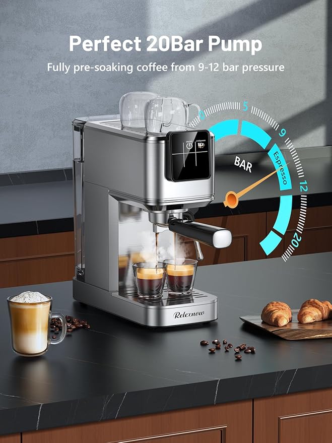 Espresso Machine, 20 Bar Professional Espresso Coffee Maker with Milk Frother Steam Wand, Hot & Iced Coffee Machine, Compact Stainless Steel Coffee Machine for Cappuccino,Latte,Cold Brew