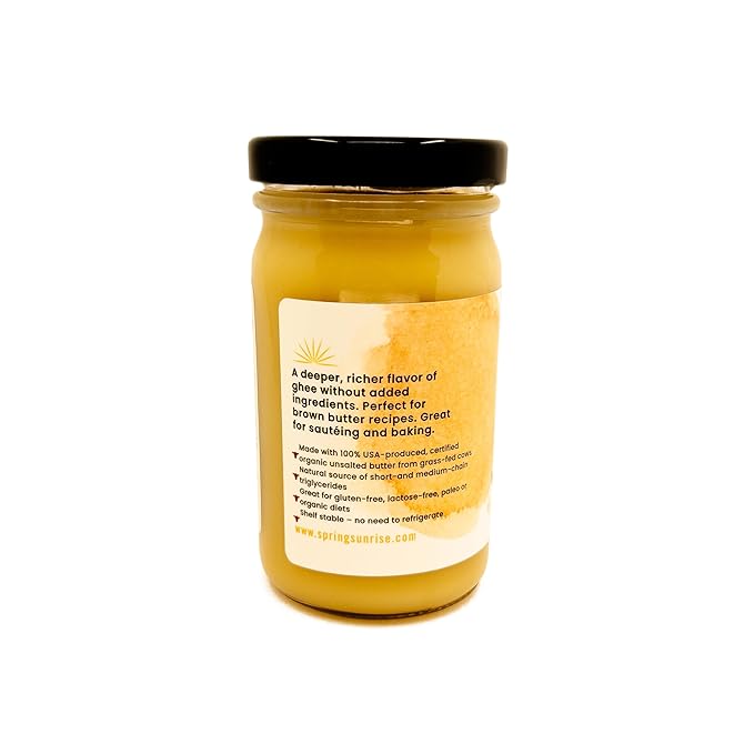 Spring Sunrise Organic Brown Ghee - Grass Fed Clarified Butter - Keto & Paleo Friendly, Lactose & Gluten Free Cooking Oil with High Smoke Point - 8 oz Jar